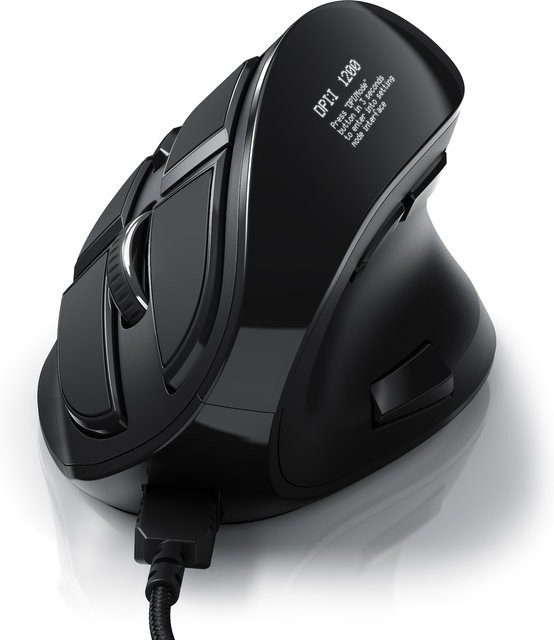 CSL Ergonomische Vertikal-Maus kabelgebunden mit OLED-Display und konfigurierbaren Tasten in Schwarz, 125 DPI - Bild 1