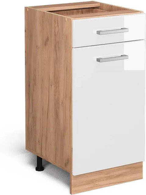 Vicco Küchenunterschrank R-Line Weiß Hochglanz und Goldkraft Eiche, Breite: 40 cm - Bild 1