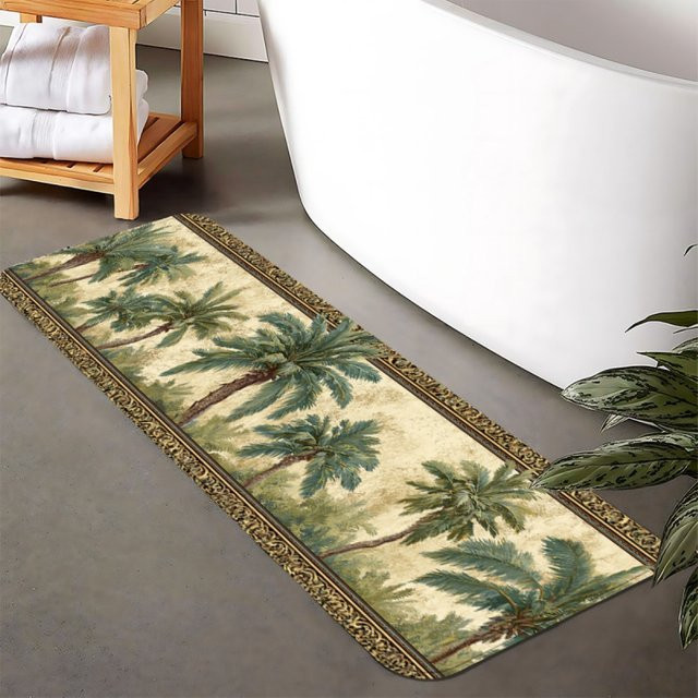 VIKAMA Teppich mit blaugrünem Palmenmuster und beige marmoriertem Design für Schlafzimmer, Küche oder Flur, Rechteckig - Bild 1