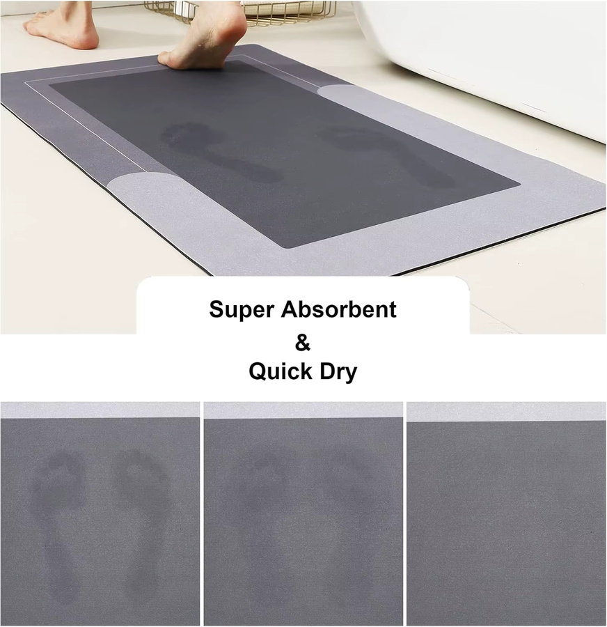 VIKAMA 3-teiliges Bodenmatten-Set für das Badezimmer in Grau mit U-Form für die Toilette und saugfähigen Trockenfußmatten im minimalistischen Stil - Bild 4