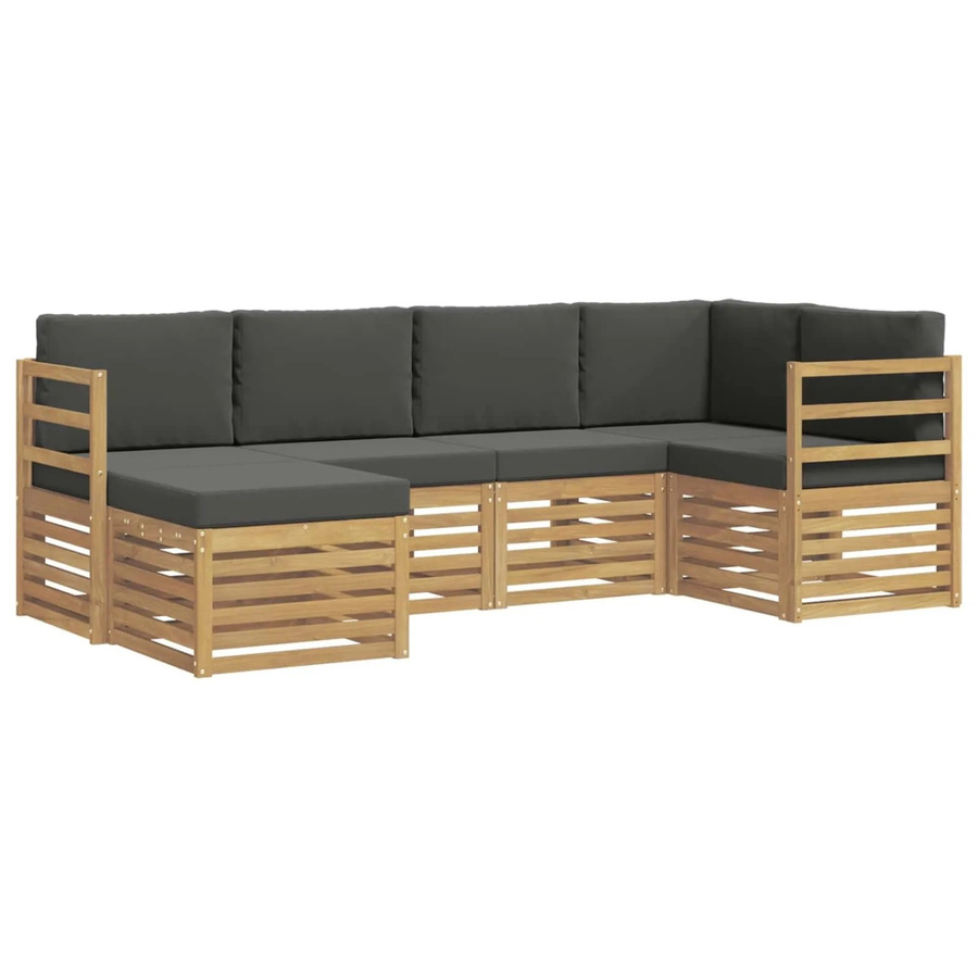 vidaXL Outdoor-Sofagarnitur 6-teilig in L-Form aus Akazienholz mit Polstern in Weiß und Anthrazit - Bild 2