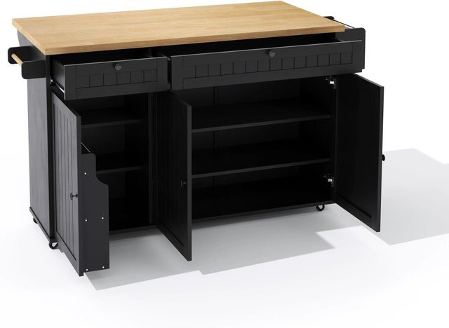 okwish Kücheninsel mit klappbarer Arbeitsplatte und 6 Rollen in Schwarz, B/T/H: 137 x 89,5 x 45 cm - Bild 1