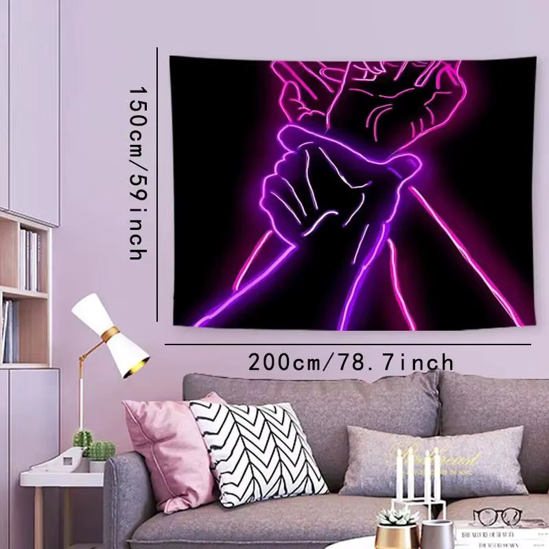 VIKAMA Wandteppich mit minimalistischem Neon-Hand-in-Hand-Linien-Design als abstrakte Wandkunst für Schlafzimmer und Musikräume - Bild 4