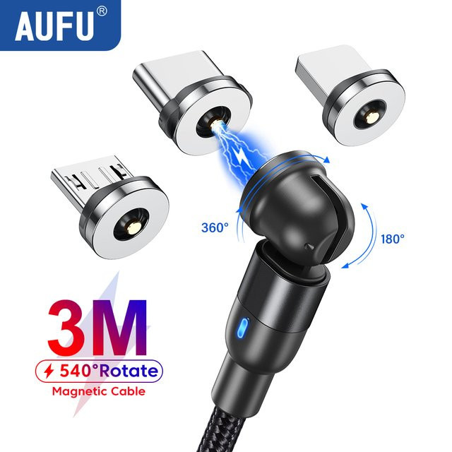 AUFU 3 in 1 Magnetisches Schnellladekabel mit USB-C und Micro-USB in Schwarz - Bild 1