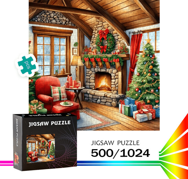 AZNM Puzzle, großer Kamin und Weihnachtsbaumhaus, 1024 Teile - Bild 1
