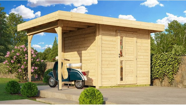 WEKA Designhaus 172 A Gartenhaus aus Holz mit Flachdach in Beige, B/H/T: 430 x 226 x 375 cm - Bild 1