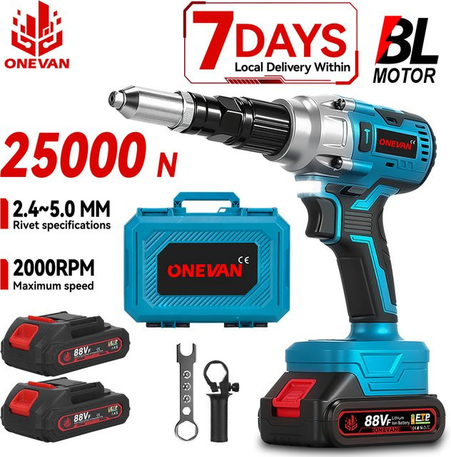 ONEVAN Bürstenlose Akku-Nietpistole 2000W in Blau, passend für Makita 18V Akkus, für Nietarbeiten von 2,4-5,0 mm - Bild 1
