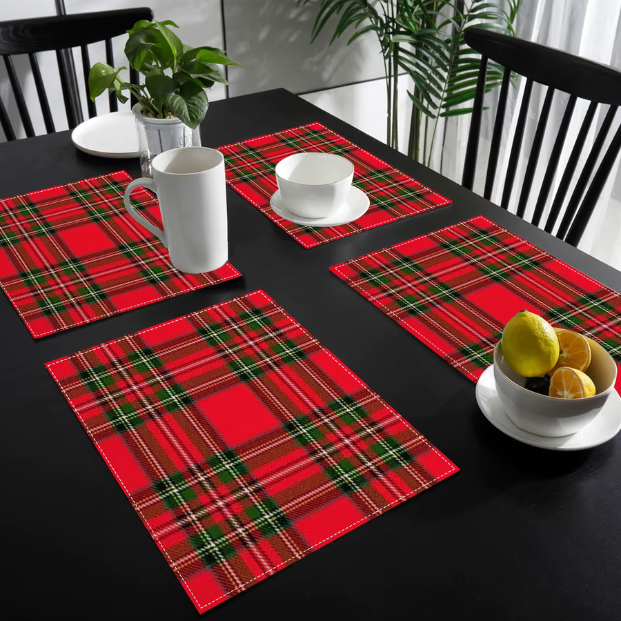 VIKAMA 4/6-teiliges Vintage-Tischset mit Karomuster in Rot im europäischen Landhausstil - Bild 2