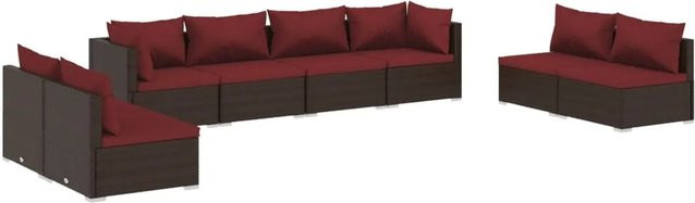 vidaXL 8-teiliges Garten-Lounge-Set aus Poly-Rattan in Braun mit Kissen und L-Form - Bild 1