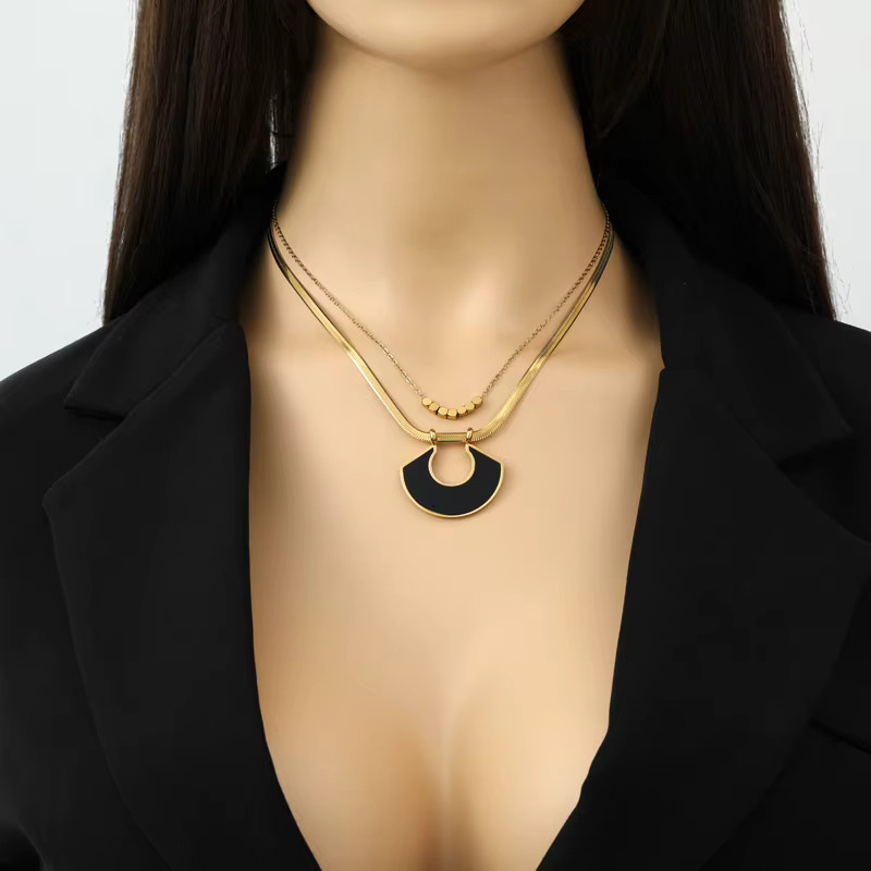 EILIECK Schmuck-Set Halskette, Ohrringe, Edelstahl, Schwarz, Damen - Bild 3