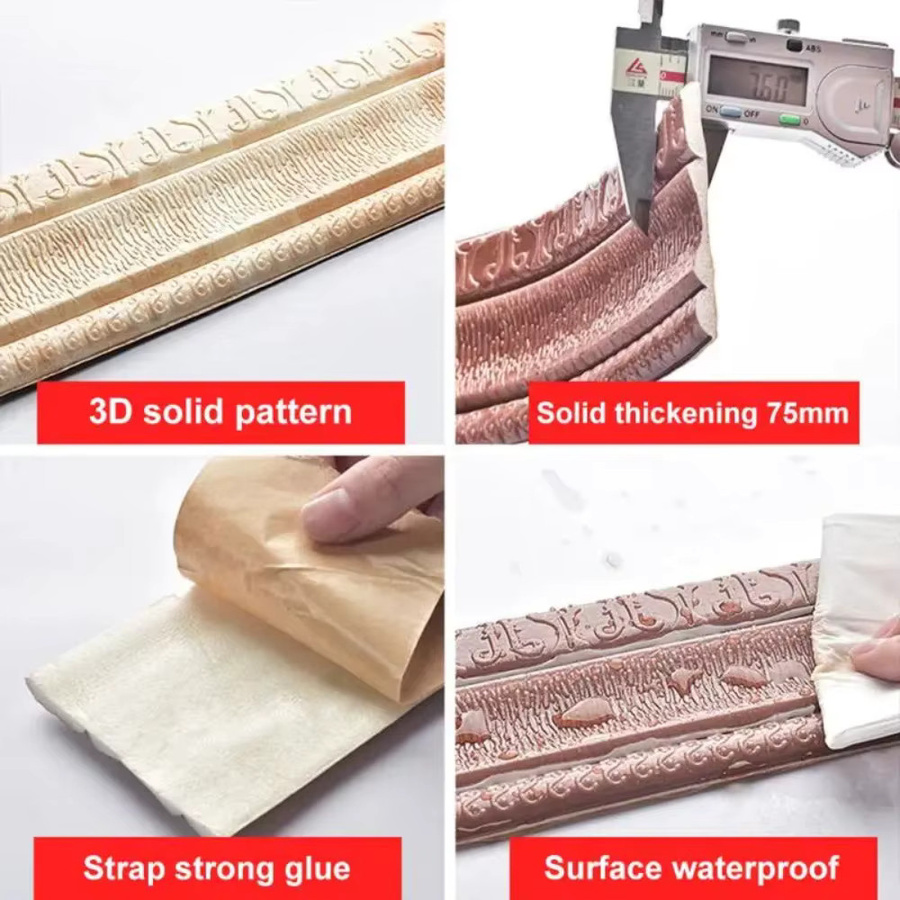 Selbstklebende 3D-Schaum Wandkante Streifen Aufkleber in Gelb, wasserdichte Sockelleiste zur Wanddekoration, Länge: 230 cm - Bild 2