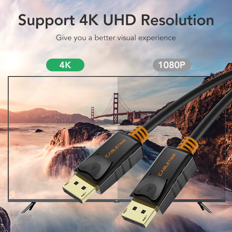 CABLETIME DisplayPort-Kabel in Schwarz für 4K 60Hz Videoübertragung an HDTV, Projektor und PC - Bild 3