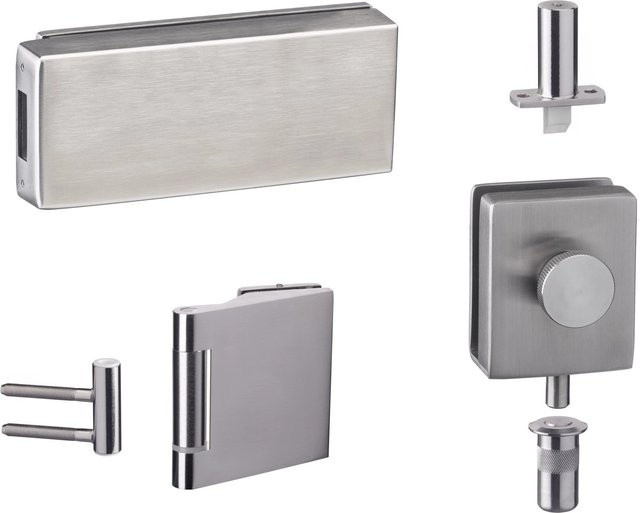 Skyscope Beschlag-Set für Bedarfsflügel bei zweiflügeligen Türanlagen, Quadrat, Edelstahl gebürstet, Silber, B/T/H: 280 x 190 x 60 mm - Bild 1