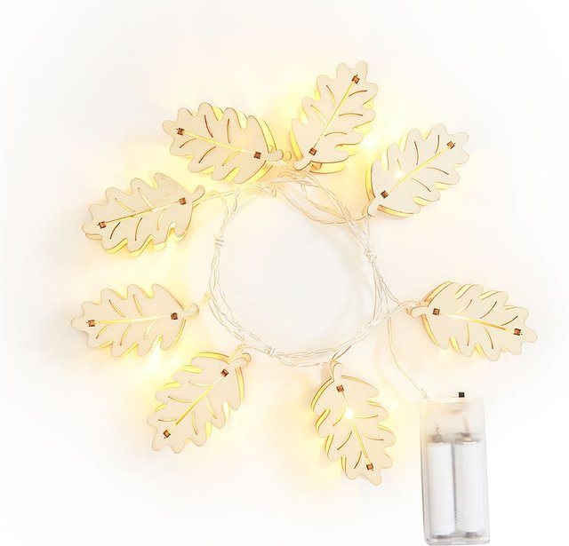 VBS LED Lichterkette Eichelblätter in Beige und Weiß mit warmweißem Licht für eine herbstliche Dekoration - Bild 1