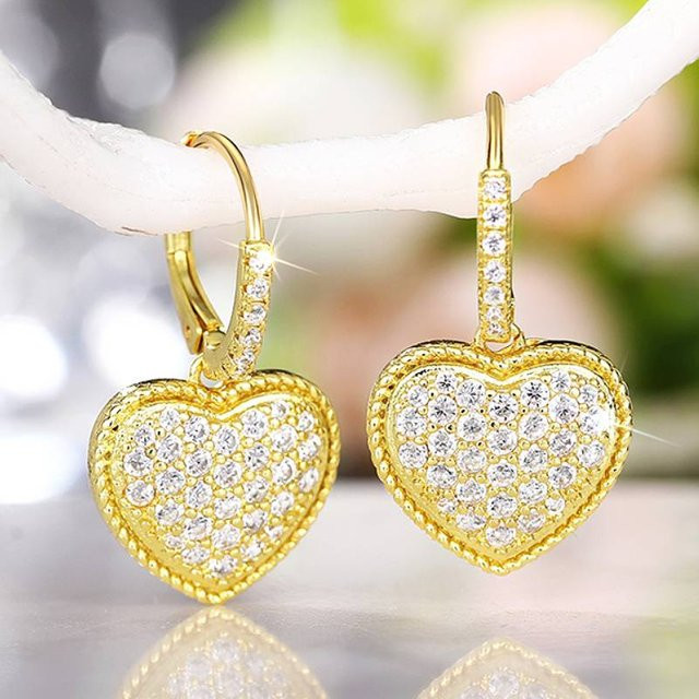 Huitan Herz-Ohrringe, Zirkonia, Gold, Damen - Bild 1