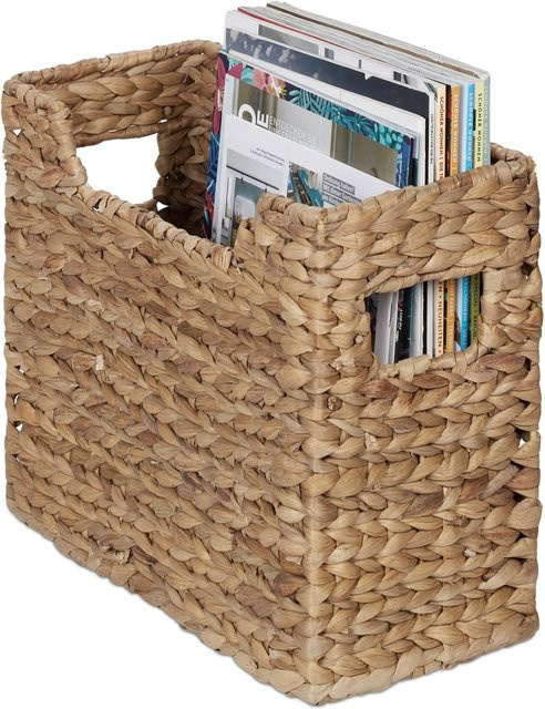 Relaxdays Zeitungsständer aus geflochtener Wasserhyazinthe in Natur/Beige mit Griffen, B/T/H: 25 x 15,5 x 34,5 cm - Bild 1