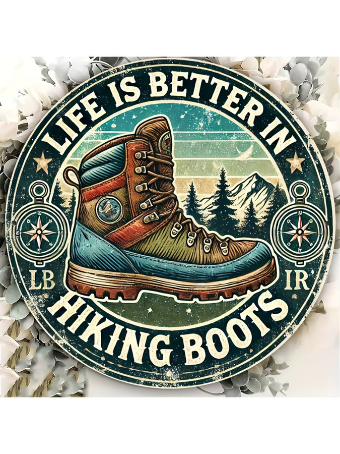 Potdemiel Wandkunstschild Life is Better in Wanderstiefeln, rundes Metalldekor in Vintage-Optik, Durchmesser: 20,3 cm - Bild 5