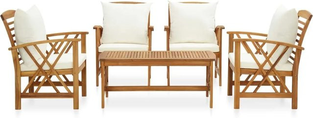 vidaXL 5-tlg Garten-Lounge-Set aus Akazien-Massivholz mit Auflagen in Braun und Cremeweiß - Bild 1