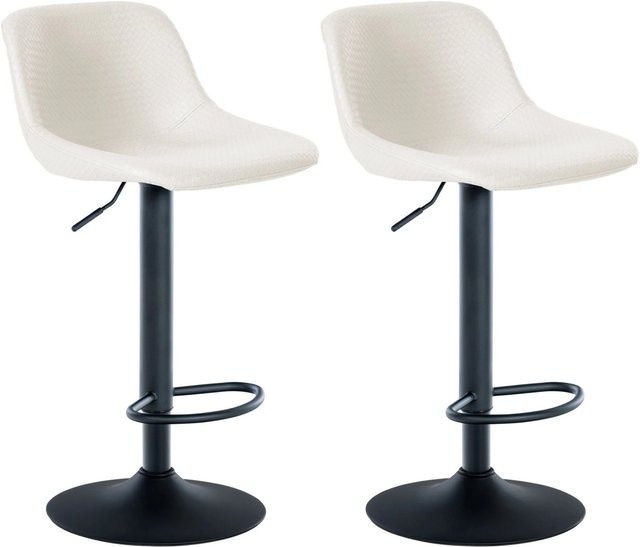 DELUKE 2er Set Barhocker HODOR in Creme, höhenverstellbare Barstühle aus Kunstleder mit Lehne und 360 Grad Drehsitz, B/T/H: 43 x 49 x 79 cm - Bild 1