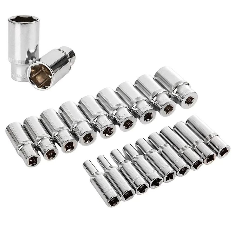 Steckschlüsseladapter 3/8 Zoll mit Innensechskant aus Chrom-Vanadium-Stahl in Silber für 8–24 mm - Bild 2