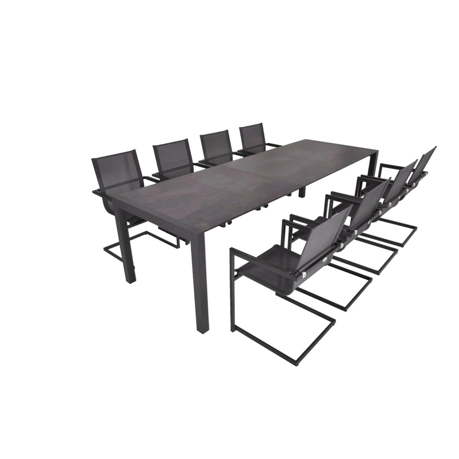 DELUKE Garten-Sitzgruppe HAUKE 9-teiliges Gartenmöbel-Set in Grau mit ausziehbarem Esstisch und Freischwingerstühlen aus Kunststoff und Aluminium - Bild 2