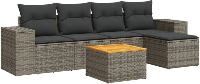 vidaXL 6-tlg Garten-Sofagarnitur aus Polyrattan in Grau mit Kissen und Armlehnen - Bild 1