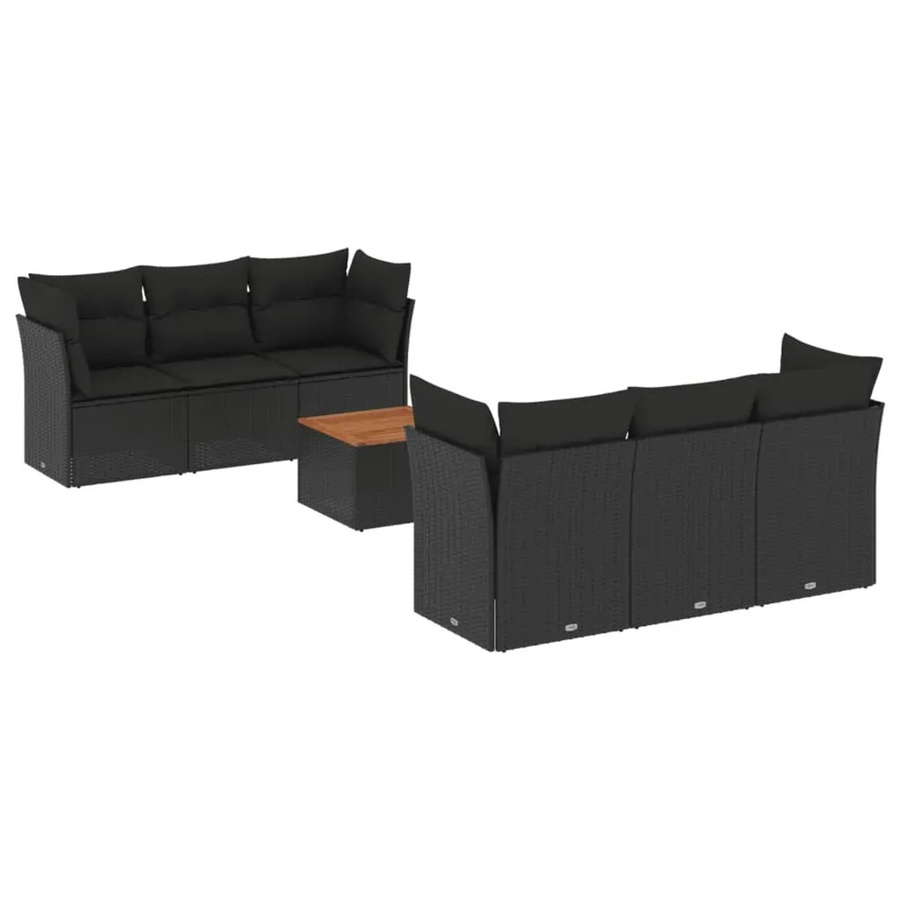 vidaXL 7-teilige Garten-Sofagarnitur in L-Form aus Poly-Rattan und Akazienholz in Schwarz-Creme mit Kissen und Stauraum - Bild 2