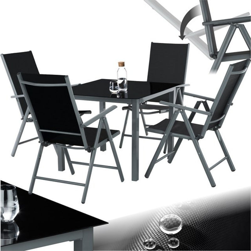 tectake Gartenmöbel-Set aus Aluminium in Schwarz mit Textilene-Gewebe und Tisch mit Sicherheitsglasplatte - Bild 1
