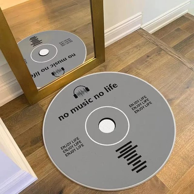 Runder Teppich mit Schallplatten-Design von Lumi Home in Grau, Durchmesser: 80 cm - Bild 1