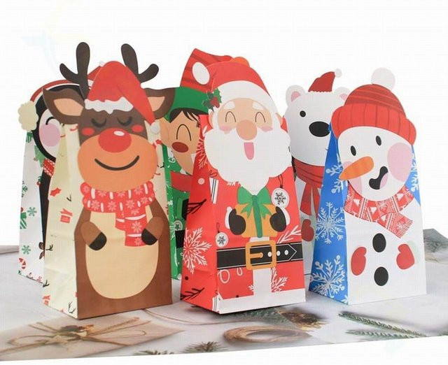 XUANGOUXGCN 3D Weihnachtsgeschenk Tasche aus Kraftpapier mit Aufkleber für Süßigkeiten und Kekse, Mehrfarbig - Bild 1