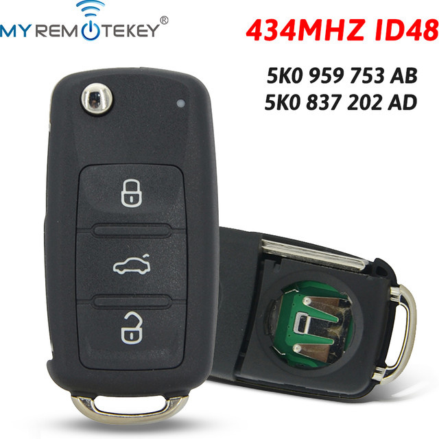 MyRemoteKey Fernbedienungsschlüssel HU66 434MHz ID48 ASK in Schwarz für VW Passat Polo Golf Jetta Beetle Tiguan und Skoda (PN 5K0959753AB 5K0837202AD) - Bild 1