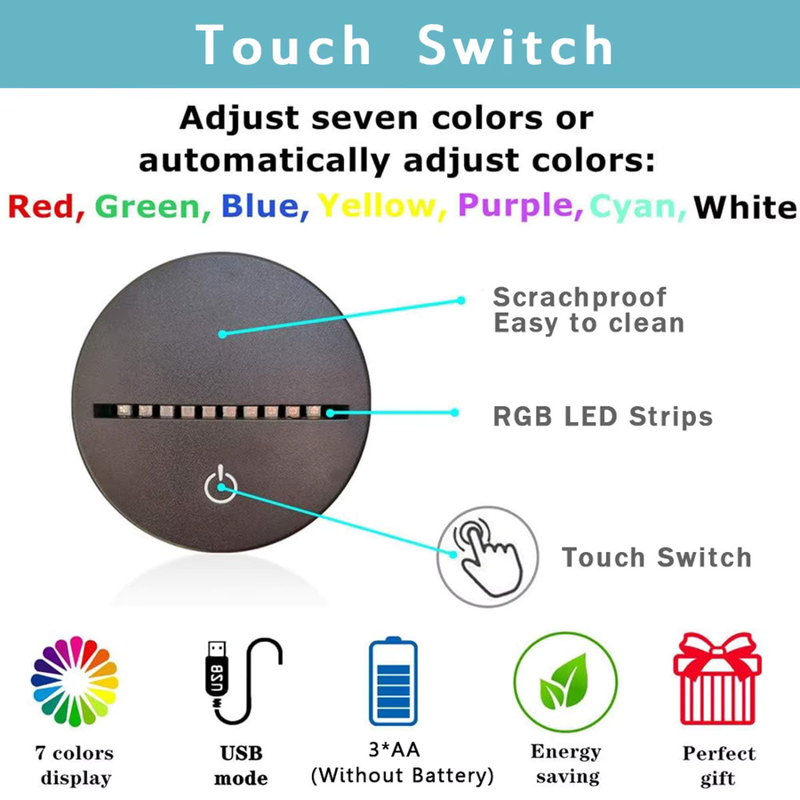 Gaming Experience Cross Button 3D Nachtlicht mit Touch-Funktion und bunter RGB LED in Schwarz - Bild 3