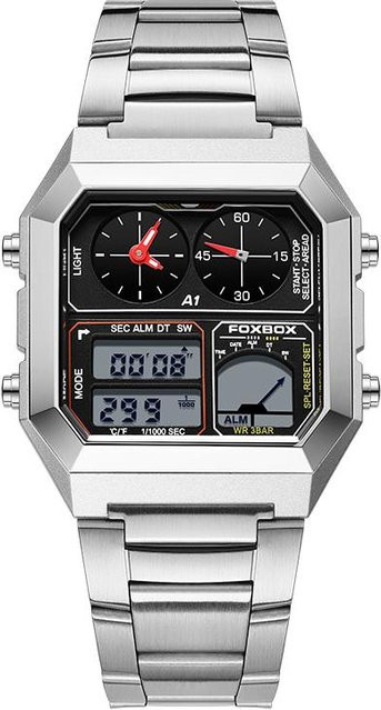 FOXBOX Digitaluhr, Edelstahl, Schwarz/Silber, Herren, 40 mm - Bild 1