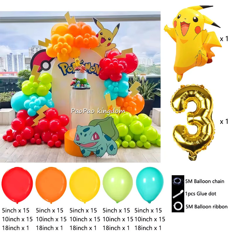 Potdemiel Pokemon Pikachu Ballonbogen Set mit Folien- und Latexballons in Mehrfarbig für Kindergeburtstage und Partys - Bild 2