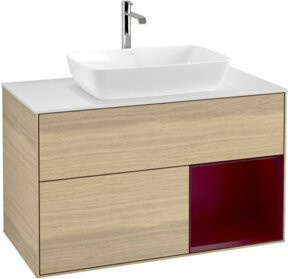 V&B Waschtischunterschrank Finion 100 in Weiß mit Eichen-Dekor, Breite: 100 cm, Höhe: 50,1 cm, Tiefe: 50,1 cm - Bild 1
