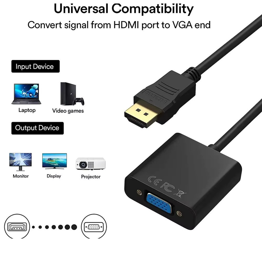 HDMI zu VGA Konverter Adapter mit Audio für Laptop, PC und TV, 1080p Full HD, HDMI Stecker auf VGA Buchse, Schwarz oder Weiß - Bild 3