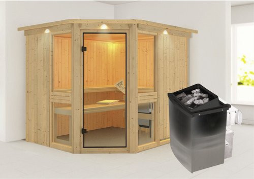 Karibu Sauna Pölva 3 in Beige mit 9 kW Saunaofen und integrierter Steuerung für 4 Personen, B/T/H: 245 x 210 x 202 cm - Bild 1