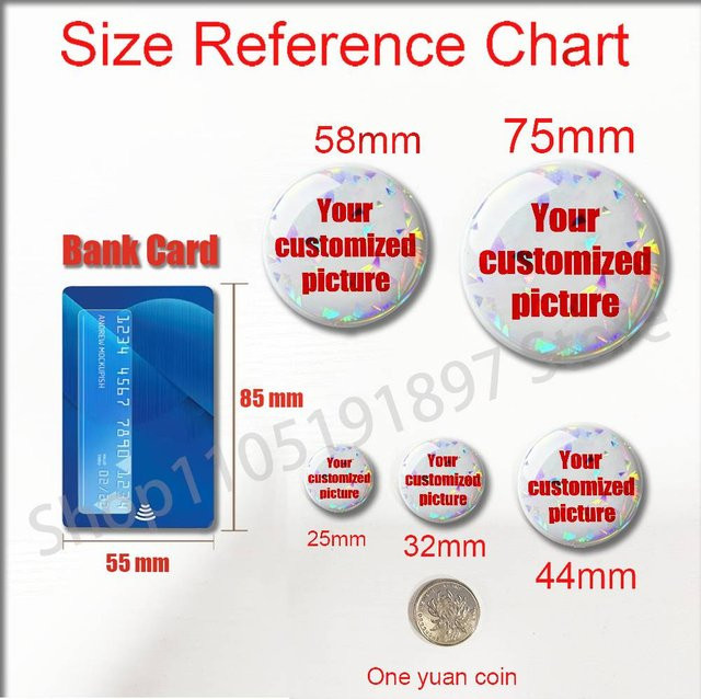 Individuell gestaltbare Button-Anstecknadeln aus Metall mit eigenem Foto, Logo oder Text, runde Pins in 32 mm und 44 mm Durchmesser - Bild 1