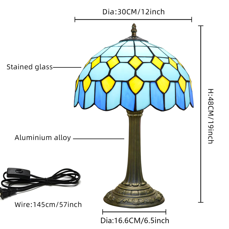 Blaue barocke Tischlampe aus Buntglas und Metall mit Bronze-Akzenten für Wohnzimmer, Schlafzimmer oder Heimbüro - Bild 2