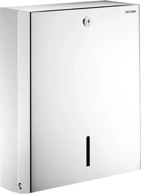 Delabie Edelstahl Papierhandtuchspender für Zickzackfaltung, hochglanzpoliert, Farbe: Silber, B: 28 cm, T: 12 cm, H: 36 cm - Bild 1