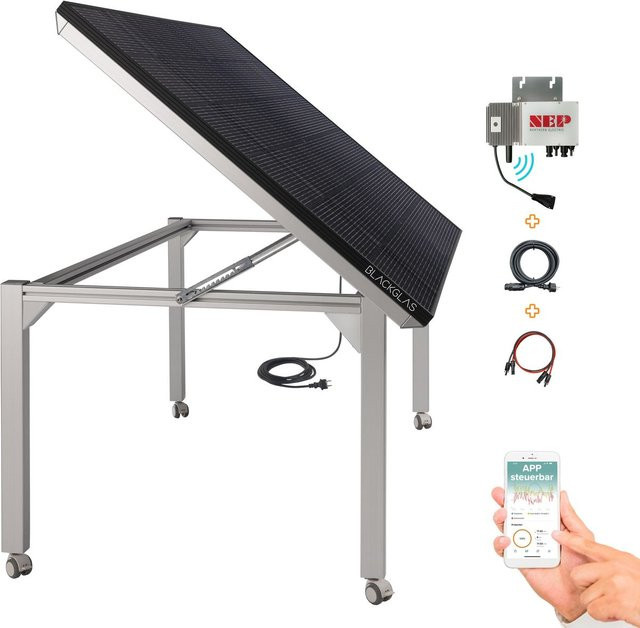 SolarTisch ECOflexPRO 445Wp Solar Tischplatte in Schwarz mit verstellbarer Glasplatte und Rollen - Bild 1