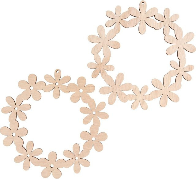 VBS Holz-Anhänger Blumenkränze aus Sperrholz, 2er-Set, Beige, rund, Durchmesser: 15,0 cm - Bild 1