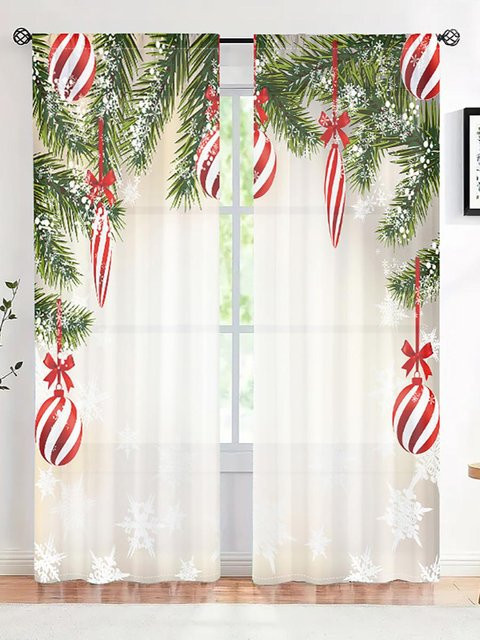 2er-Set Weihnachtskugel und Kiefernzweig Vorhänge in Beige mit 30% Verdunkelung, B: 150 cm, H: 166 cm - Bild 1