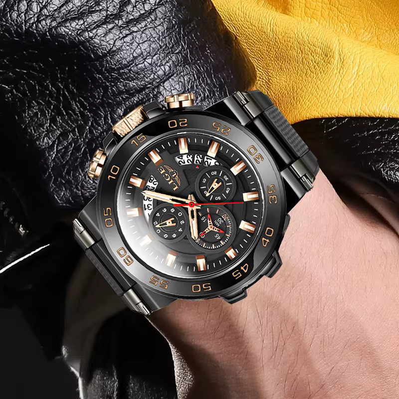LIGE Armbanduhr Quarz, Silikon, Schwarz, Herren - Bild 3