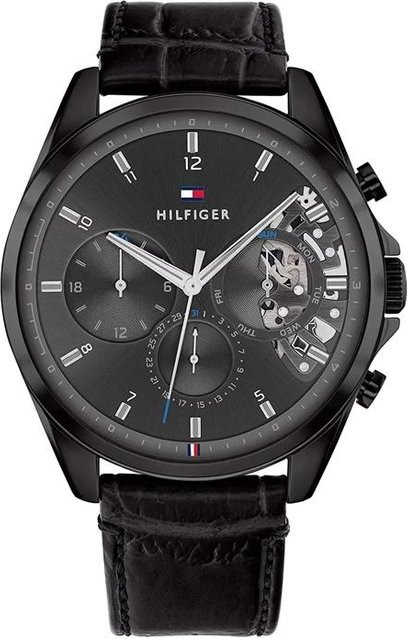 Tommy Hilfiger Herrenuhr, Edelstahl, Grau, Leder, Analoguhr - Bild 1