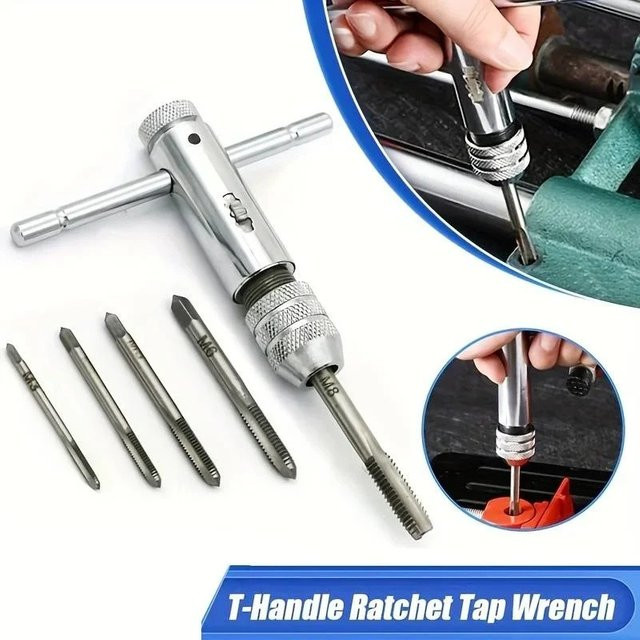 WEEKS Einstellbarer T-Griff Gewindebohrer Halter mit Ratsche für M3-M8 metrische Gewinde in Silber - Bild 1