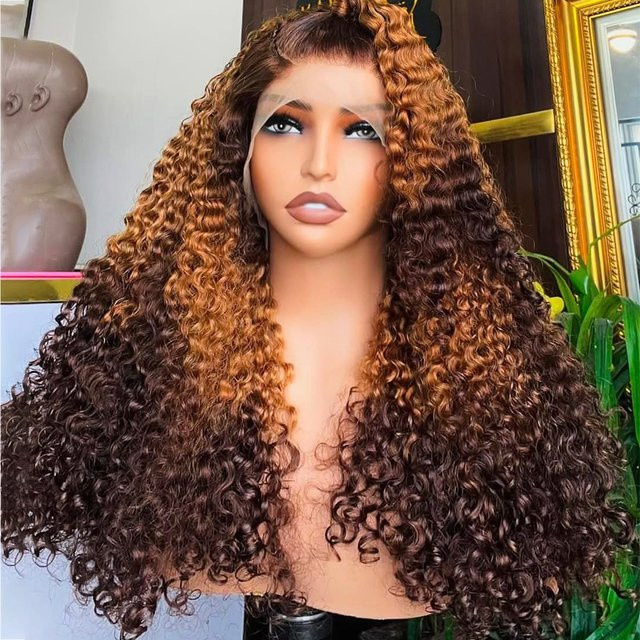 HOTBABE Highlight Ombre Kinky Curly HD Lace Frontal Perücke, Echthaar - Bild 1
