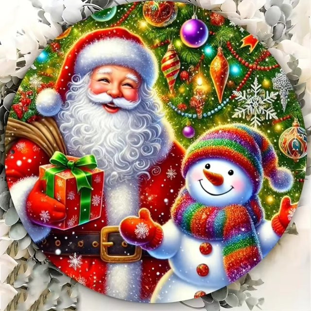 Potdemiel Metallschild Weihnachtsmann und Schneemann rund, mehrfarbig, Durchmesser: 20 cm - Bild 1
