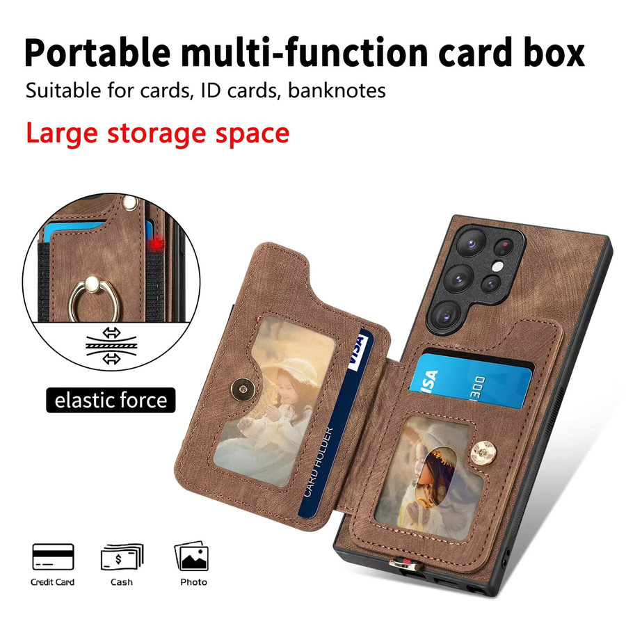 Leder Handyhülle mit Ringhalter und Kartenfach für Samsung Galaxy S24 S23 S22 S21 S20 Ultra Plus A54 A53 A34 A14 in Braun - Bild 2