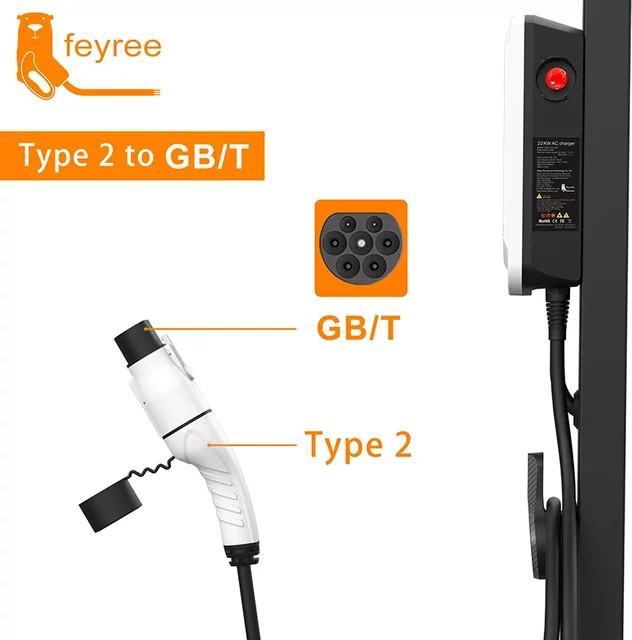Feyree EV-Ladegerät-Adapter Typ 2 auf GB/T Konverter für Elektrofahrzeuge, Weiß, IEC 62196-2 auf GB/T - Bild 1